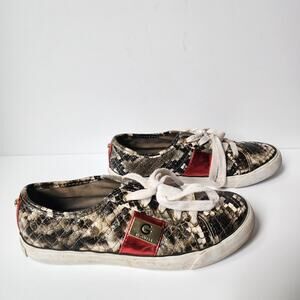 G by Guess Sneakers Womens Size 7M Quilted Lace Up Snakeskin Gold Tone Hardware